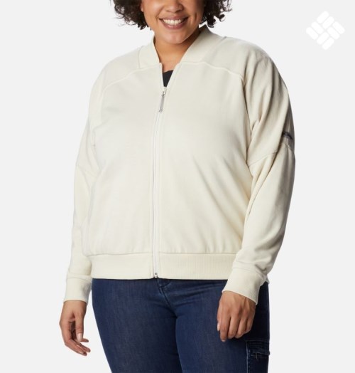 Women's Columbia Lodge French Terry Full Zip Jackets Cream | Plus Size CA-U1L3C